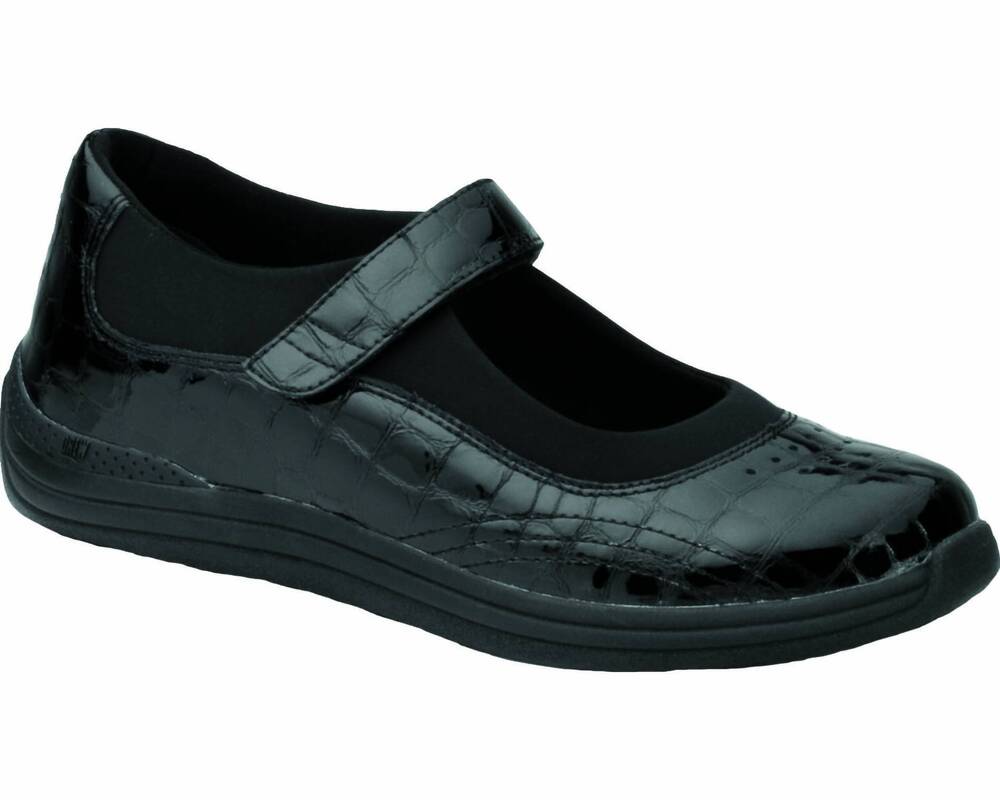NEW DREW women's rose shoes in black croc patent leather